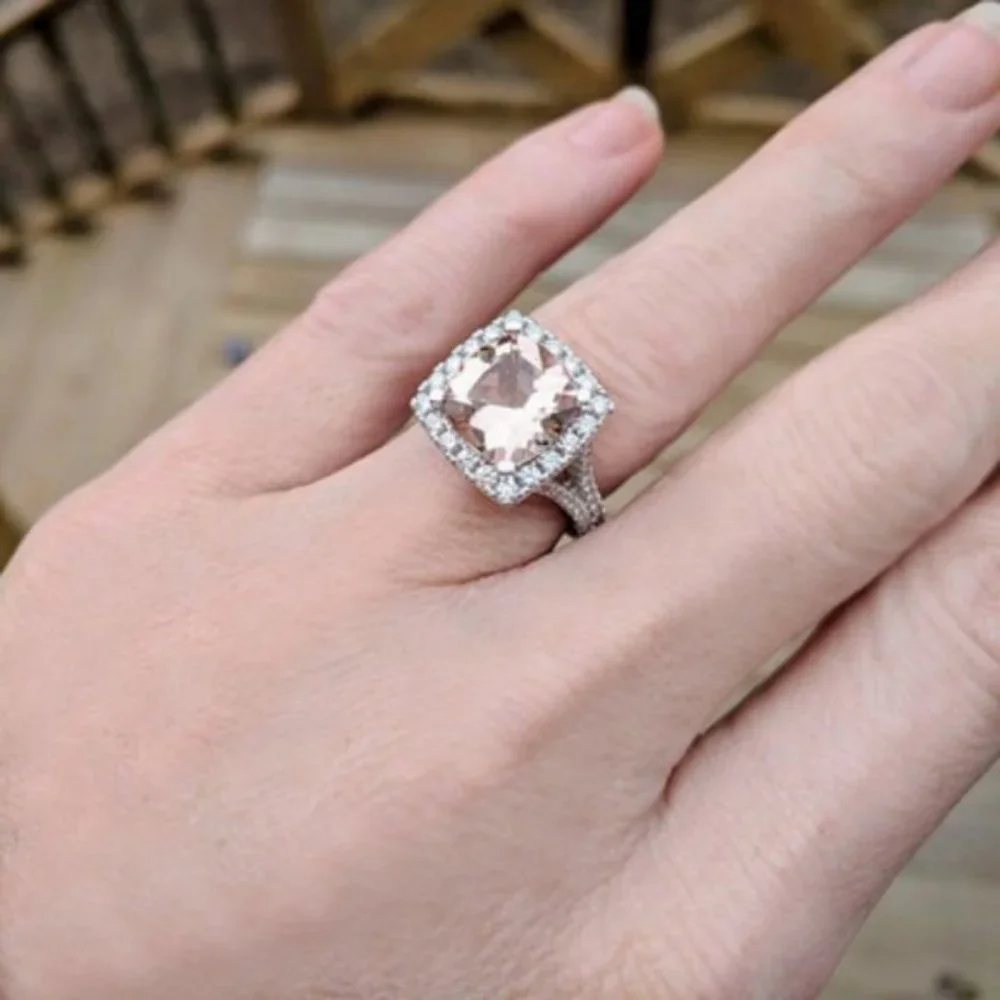 *NEW 5 ct Pink Topaz Diamond Halo Engagement Ring - Picture 5 of 5